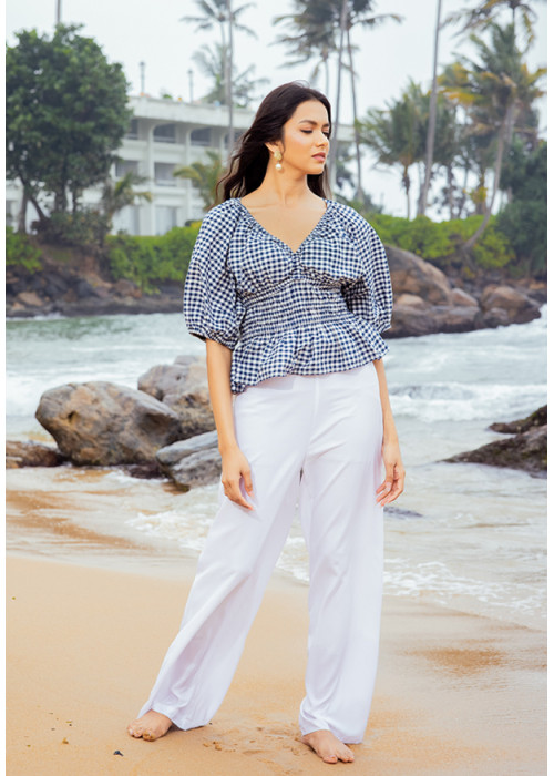 JULIA BLUE & WHITE PUFF SLEEVE BLOUSE